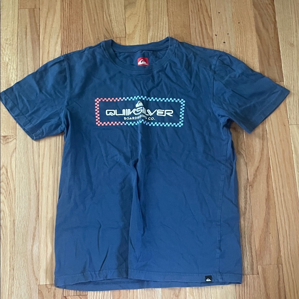 Quicksilver T Shirt Mens Small Blue Logo Short Sleeve Cotton Hiking Outdoors